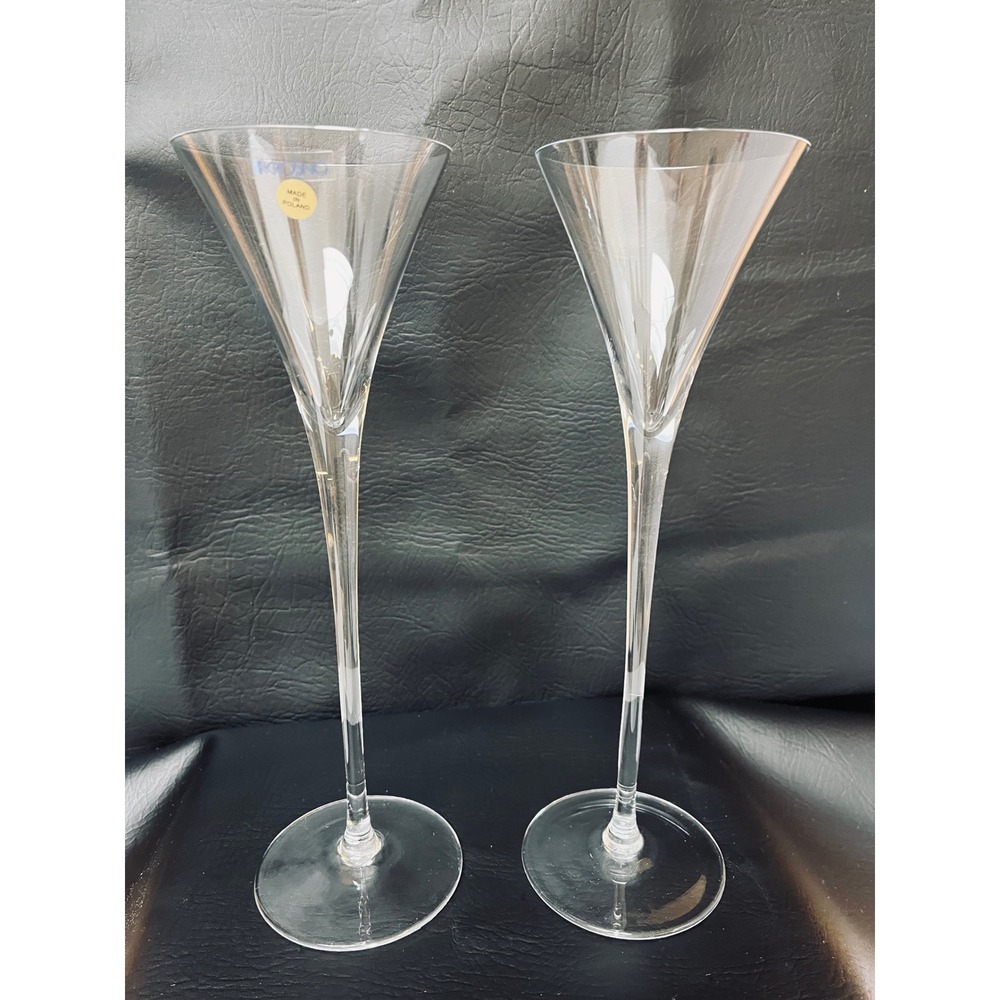 Krosno Martini Glasses Extra Tall 12" Pulled Stem Clear Glass Poland Toast Set 4
